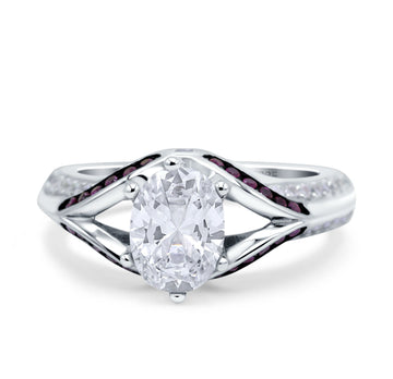 Split Shank Halo Oval Wedding Ring Amethyst Simulated Cubic Zirconia 925 Sterling Silver